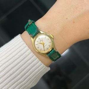 Omega Seamaster Watch 2846-3SC Gold Filled Ca 1954 Green Leather Watch B…